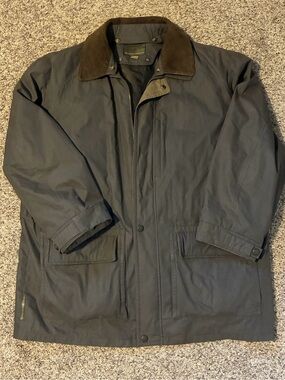 RAINFOREST Men’s Dark Green Performance Jacket with Brown leather Collar